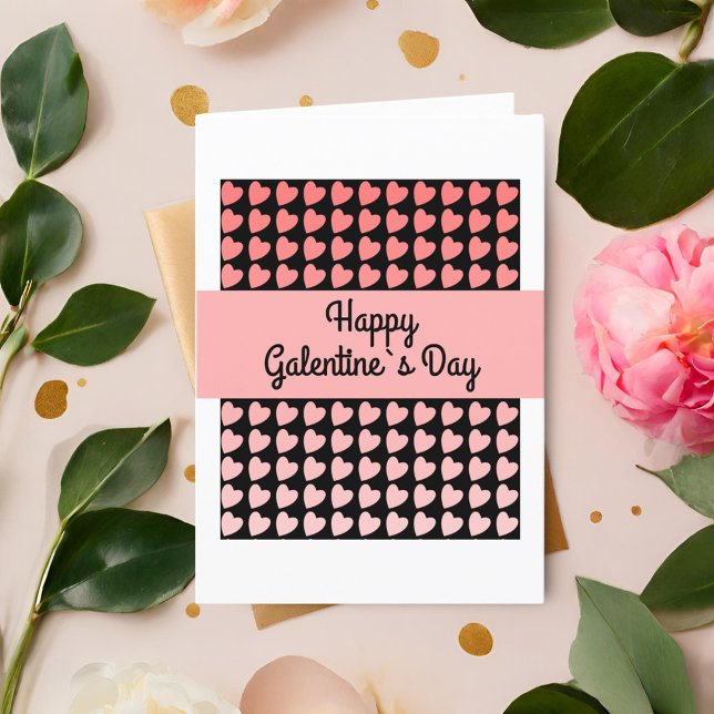 Lycklig Galentine's Day Rosa Black Heart Mönster Helgkort (Skapare uppladdad)