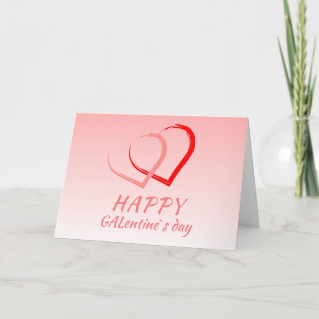 Lycklig Galentine's Day Rosa Heart Friend Helgkort (Framsida)