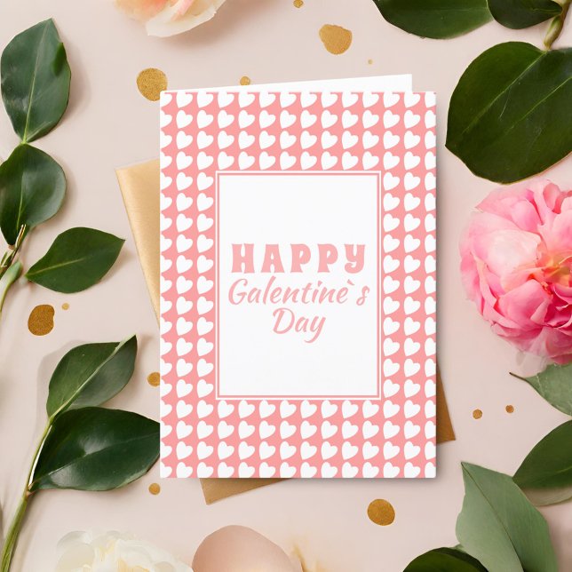 Lycklig Galentine's Day Rosa Heart Mönster Helgkort (Skapare uppladdad)