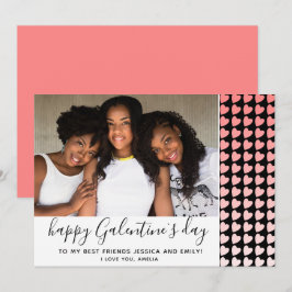Lycklig Galentine's Day Rosa Heart Photo Friend Julkort