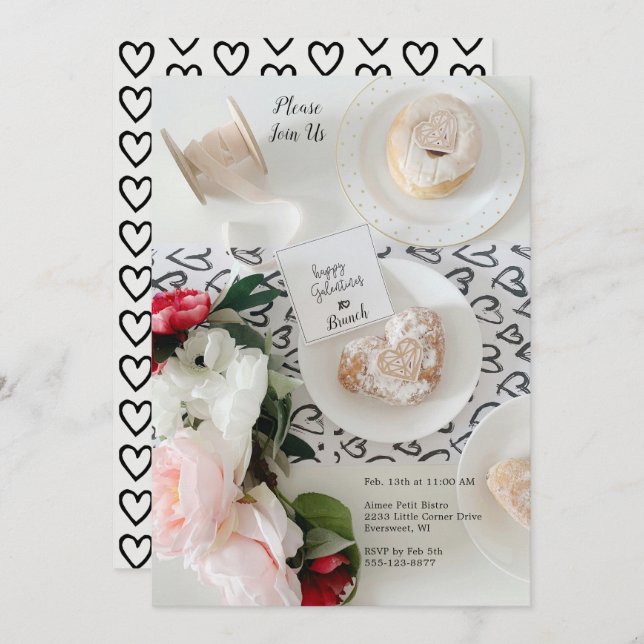 Lycklig Galentines svarthjärtklappsinbjudan på dag (Fram/baksida)