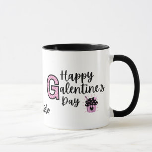 Lycklig Galentininadagen Rosa och svart Mugg