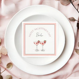Lycklig Galentins dag Babe Strawberry Cocktails Pappersservett
