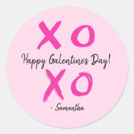 Lycklig Galentins Day Rosa Personlig XOXO - Runt Klistermärke