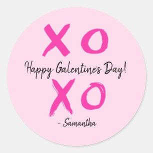 Lycklig Galentins Day Rosa Personlig XOXO - Runt Klistermärke