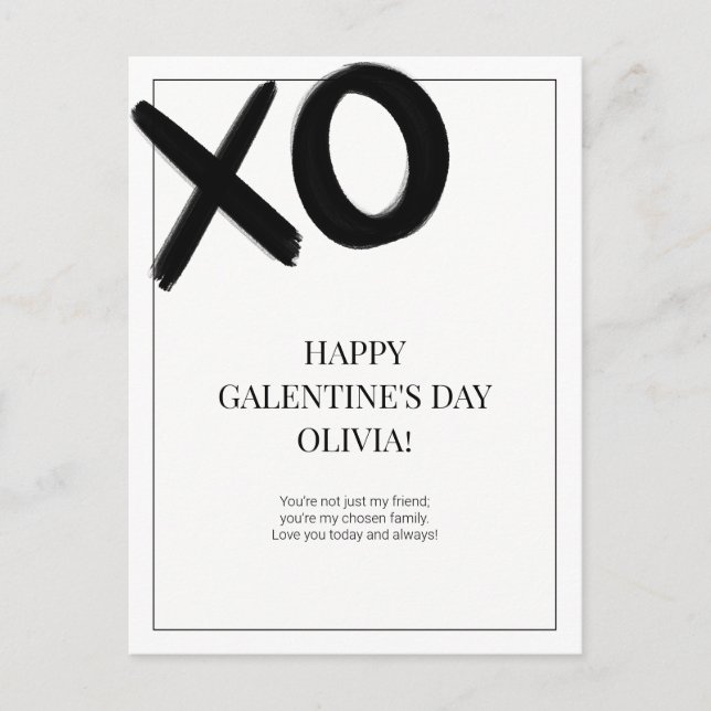 Lycklig Galentins XOXO-dag, svart och modern Helg Vykort (Framsida)
