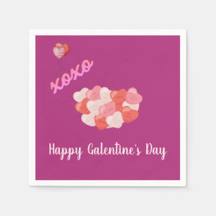 Lycklig Galentins XOXO-Rosa-ballonger Pappersservett