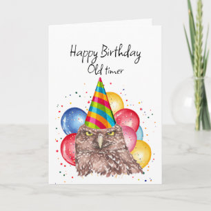Lycklig Gamla timer Birthday Roligt Uggla Humor Kort