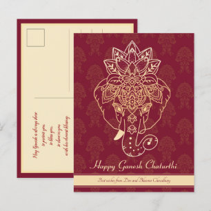 Lycklig Ganesh Chaturthi, egen text, burgundi Vykort