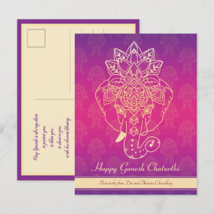 Lycklig Ganesh Chaturthi, egen text, lila vykort