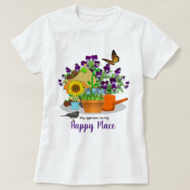 Lycklig Garden Flowers Bird and Butterfly White T Shirt
