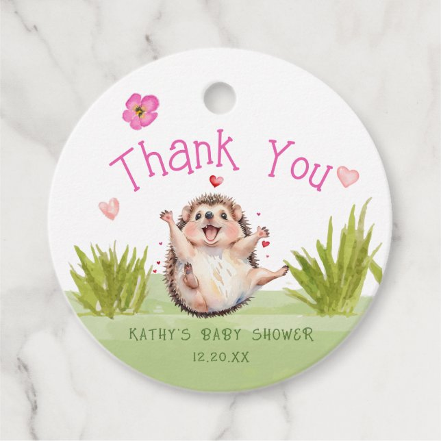 Lycklig Garden Party Hedgehog Baby Shower Tack Gåvor Etiketter (Framsida)