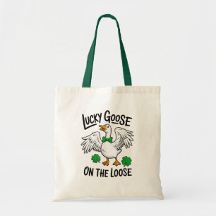Lycklig Gås På Lösa Humoristisk Gås Shamrock Tygkasse