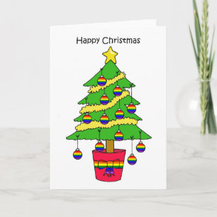Lycklig Gay Jul Tecknad Träd med Baubles Kort