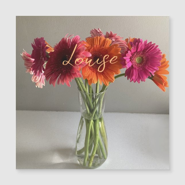 Lycklig Gerbera Colorful Flower +Custom Name (Framsida)