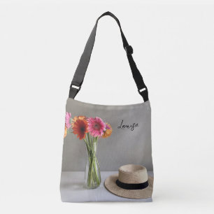 Lycklig Gerbera Colorful Flower +Custom Name Axelväska