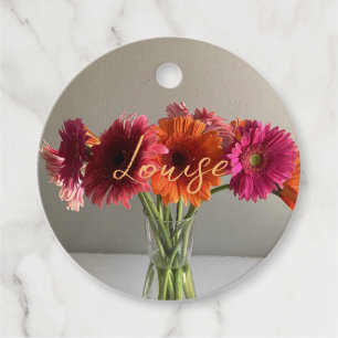 Lycklig Gerbera Colorful Flower +Custom Name Gåvor Etiketter