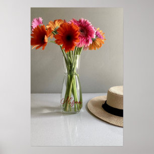 Lycklig Gerbera Colorful Flower +Custom Name Poster