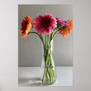Lycklig Gerbera Colorful Flower +Custom Name Poster