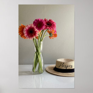 Lycklig Gerbera Colorful Flower +Custom Name Poster