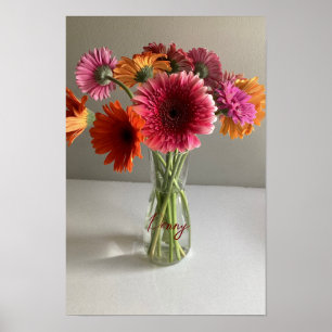 Lycklig Gerbera Colorful Flower +Custom Name Poster