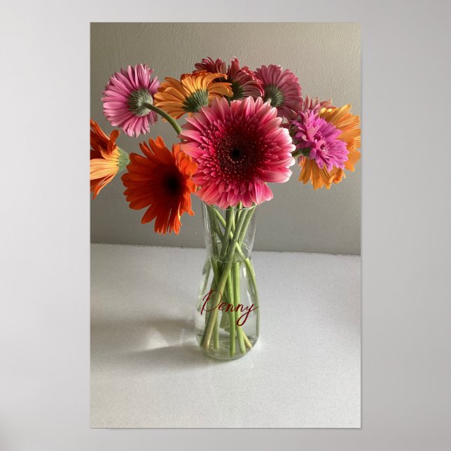 Lycklig Gerbera Colorful Flower +Custom Name Poster (Framsidan)