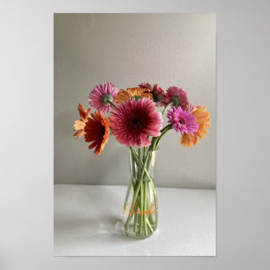 Lycklig Gerbera Colorful Flower +Custom Name Poster