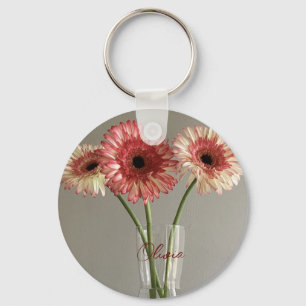 Lycklig Gerbera Rosa Flower Photo +eget namn Nyckelring