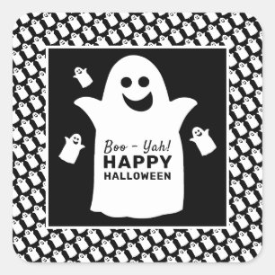 Lycklig Ghost, Black Halloween fest Fyrkantigt Klistermärke