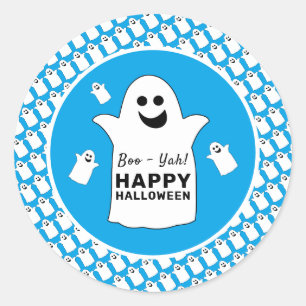 Lycklig Ghost, Blue Halloween fest Runt Klistermärke