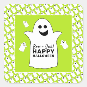 Lycklig Ghost, Grönt Halloween fest Fyrkantigt Klistermärke
