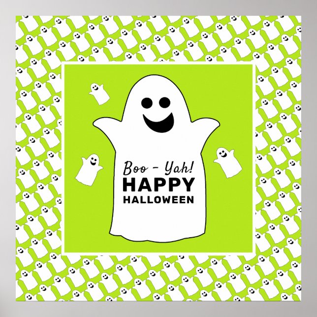 Lycklig Ghost, Grönt Halloween fest Poster (Framsidan)