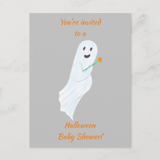 Lycklig Ghost Halloween Baby Shower Inbjudan Postk (Framsida)