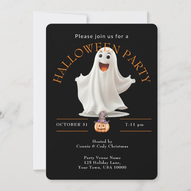 LYCKLIG GHOST Halloween fest Inbjudningar (Framsida)
