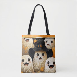 Lycklig Ghost Halloween Monogram Tygkasse
