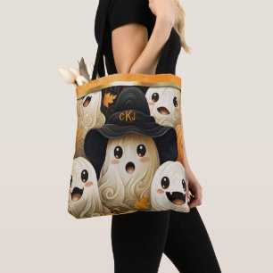 Lycklig Ghost Halloween Monogram Tygkasse