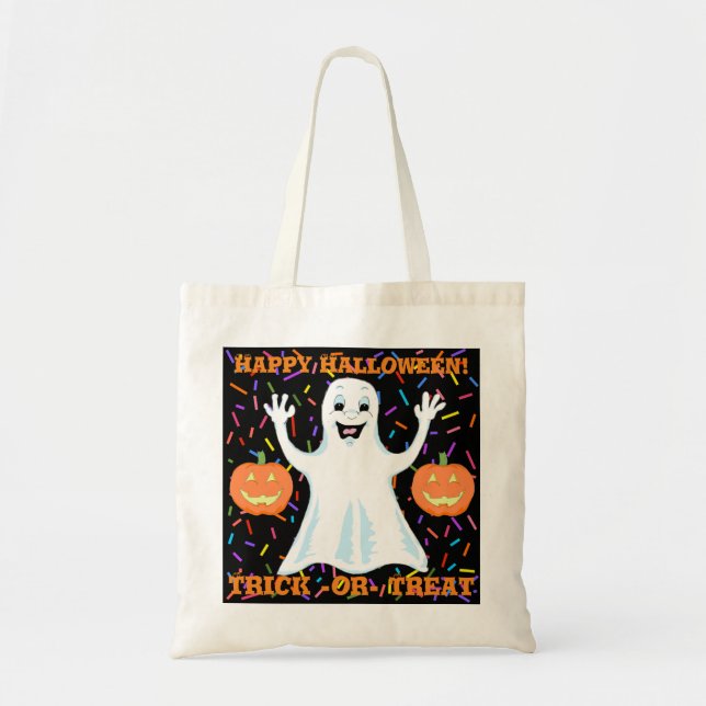 Lycklig Ghost Halloween Tote Bag Tygkasse (Framsidan)
