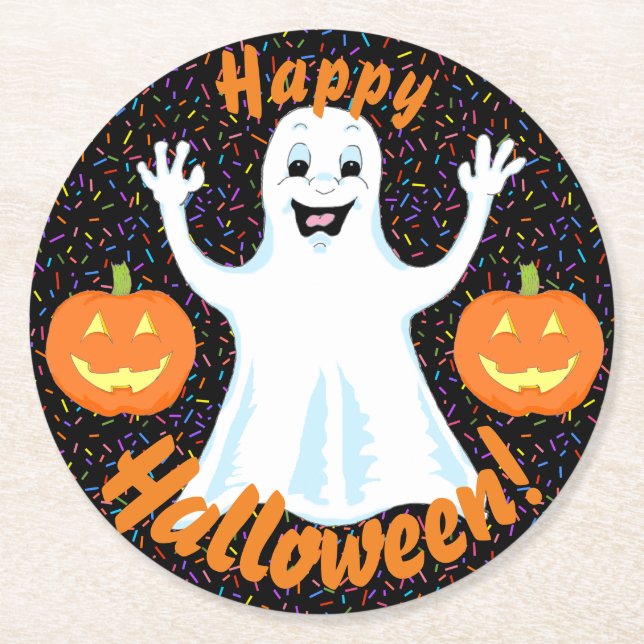 Lycklig Ghost Halloween Underlägg (Framsidan)