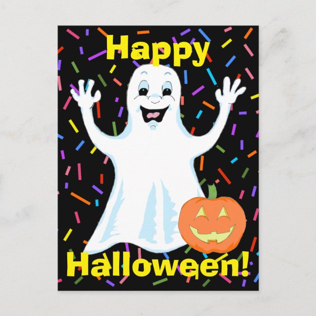 Lycklig Ghost Halloween-vykort Vykort (Framsida)