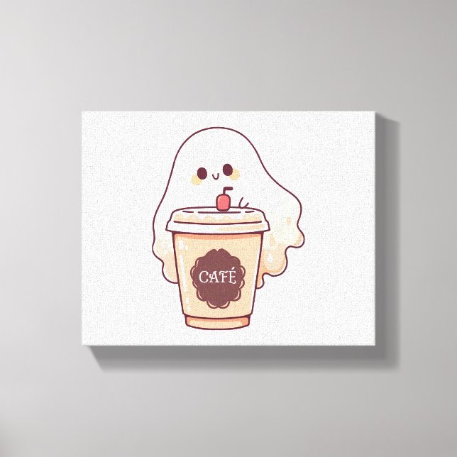 Lycklig Ghost Kärlek Coffee Sticker Canvastryck (Framsida)