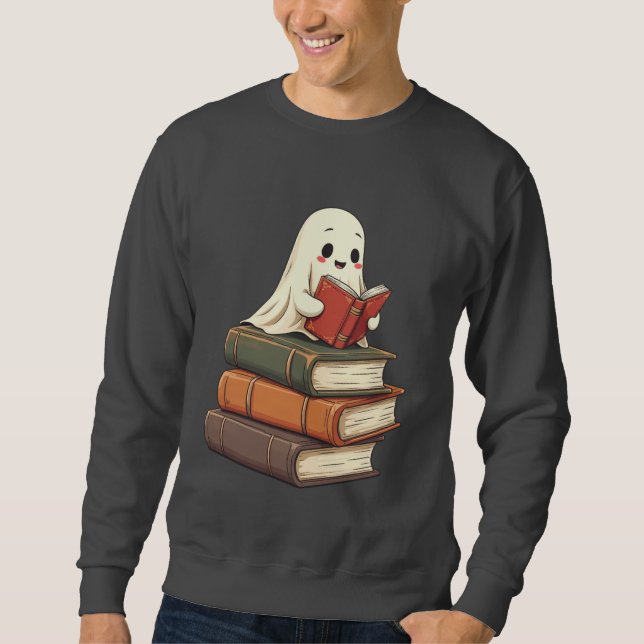 Lycklig Ghost Reader - Funny bokmask Lång Ärmad Tröja (Framsida)
