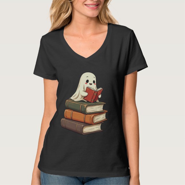Lycklig Ghost Reader - Funny bokmask T Shirt (Framsida)
