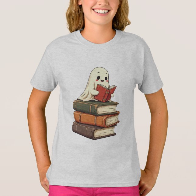 Lycklig Ghost Reader - Funny bokmask T Shirt (Framsida)