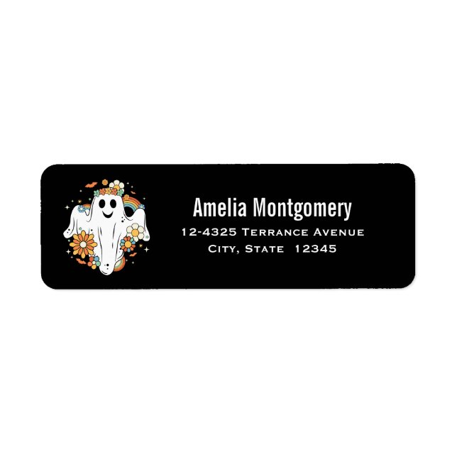 Lycklig Ghost Retro Hippie Vibe Adress Returadress Etikett (Framsidan)