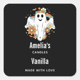 Lycklig Ghost Retro Hippie Vibe - Candle Business Fyrkantigt Klistermärke
