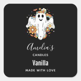 Lycklig Ghost Retro Hippie Vibe - Candle Business Fyrkantigt Klistermärke