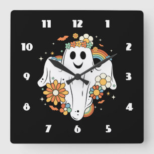 Lycklig Ghost Retro Hippie Vibe Fyrkantig Klocka