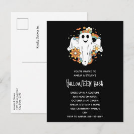 Lycklig Ghost Retro Hippie Vibe Halloween Inbjudan Vykort