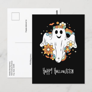 Lycklig Ghost Retro Hippie Vibe Halloween Vykort