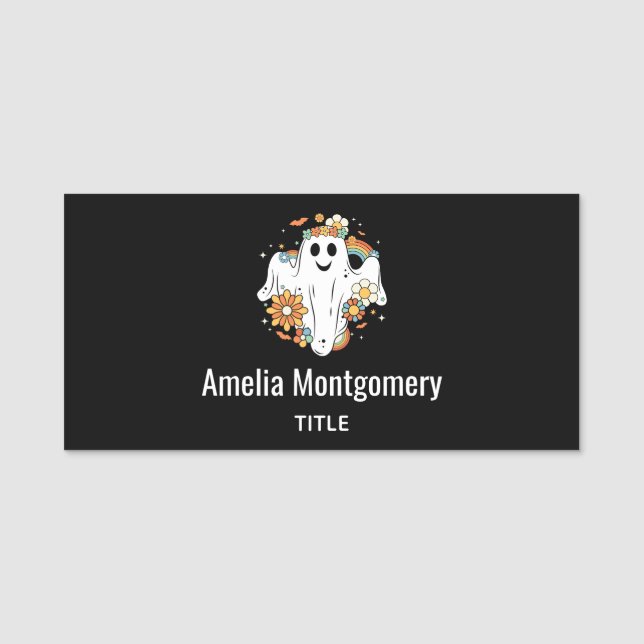 Lycklig Ghost Retro Hippie Vibe Namnbricka (Framsida)